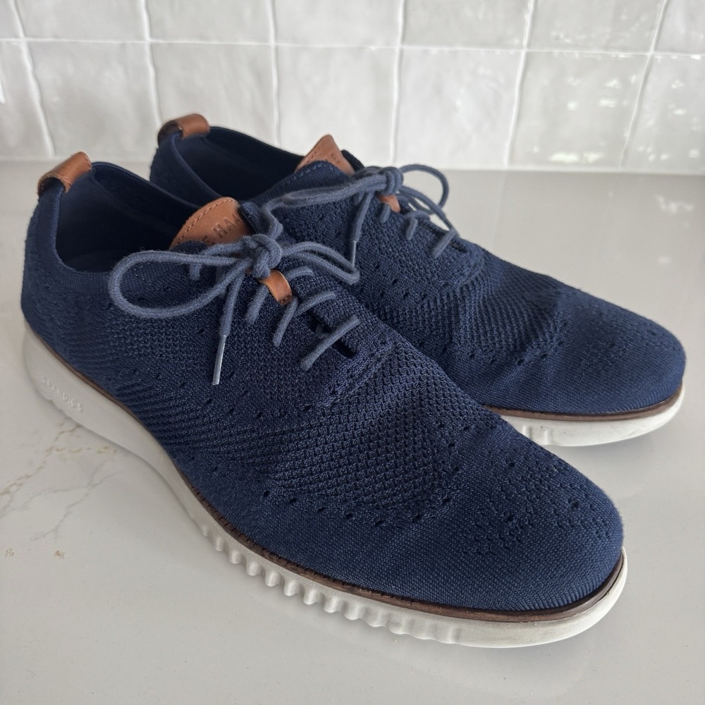 Cole Haan Zerogrand Stitchlite Oxford Men 12 Navy Blue Wingtip Knit Sneaker